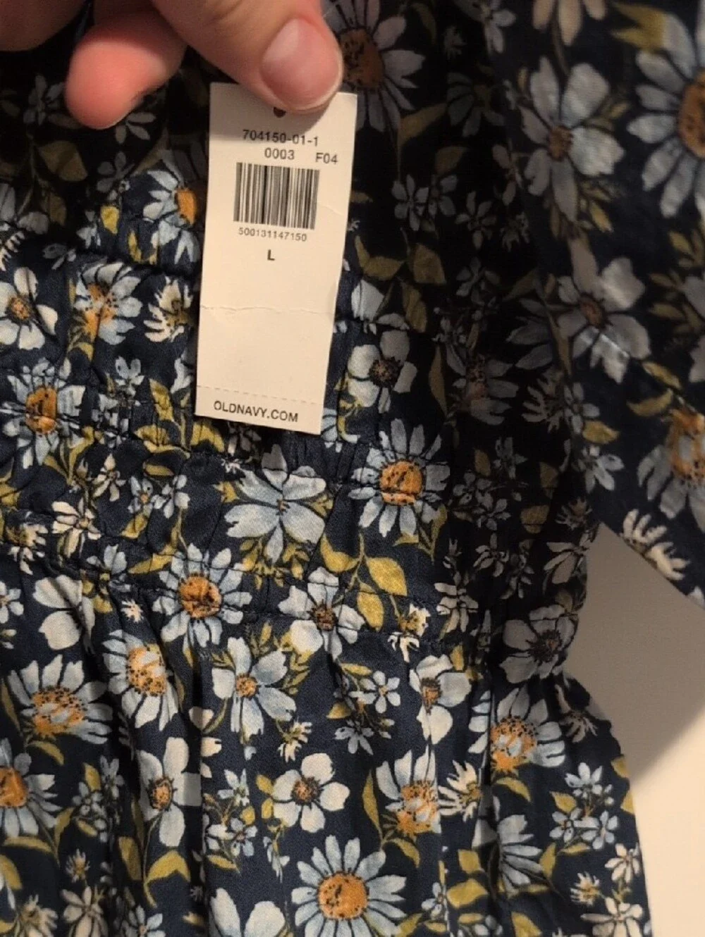 Old Navy Black Floral Puff-Sleeve Blouse with White & Yellow Daisies
